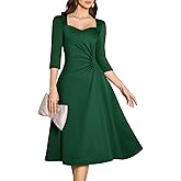 Dressystar Women's Ruched Waist A Line Wedding Guest Dress Spring Wrap Midi Elegant Flowy Formal Cocktail Party Dresses