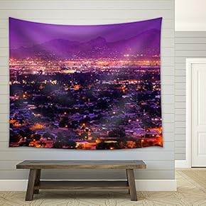 Phoenix Arizona Suburbs at Night. Phoenix, United States. City Panorama. - Fabric Wall Tapestry Home Decor - 51x60 inches