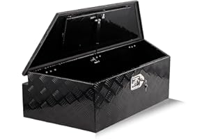 PRUNkuar 39 Inch Aluminum Trailer Tongue Storage Box with Lock and Key Secure Storage Tool Box Organizer for Trailers, ATVs, RVs, and Truck Beds, Black