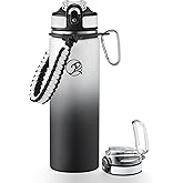 GOSWAG Insulated Sports Water Bottle, 24oz 2 Lids(with Straw/No Straw), Stainless Steel Water Bottles with Paracord Handle, Insulated Bottle with Double-Wall Vacuum Insulation
