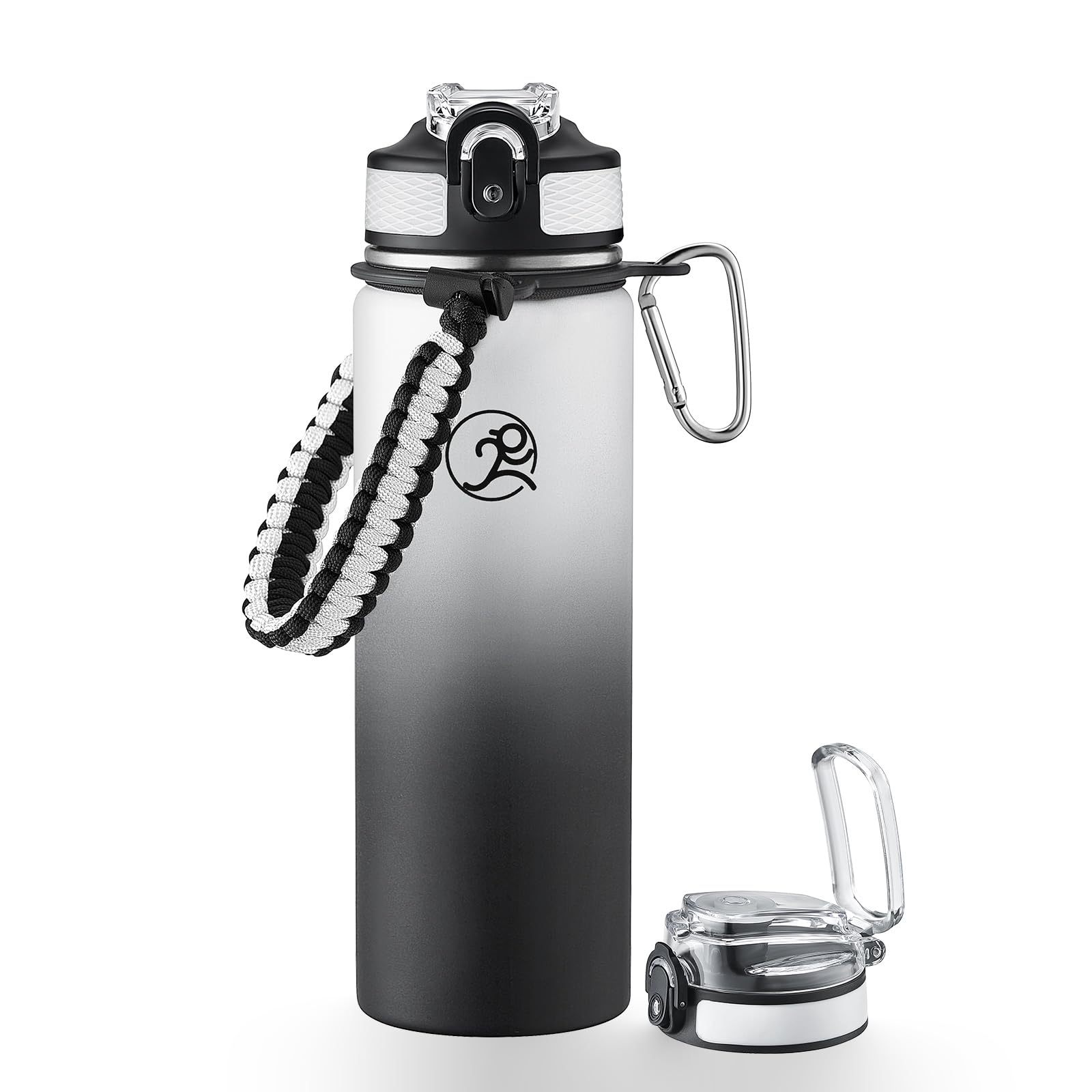 Photo 1 of GOSWAG Insulated Sports Water Bottle, 24oz 2 Lids(with Straw/No Straw), Stainless Steel Water Bottles with Paracord Handle, Insulated Bottle with Double-Wall Vacuum Insulation
