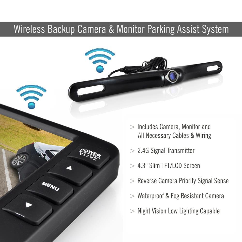 Amazon.com: Pyle Upgraded Wireless Backup Camera and Monitor Kit - Vehicle  Parking Reverse System IP67 Waterproof and Fog Resistant w/ 4.3'' LCD  Screen and ...