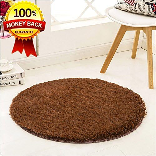 SANMU Soft Round Rug,Fluffy Silky Carpet Fashion Color Smooth Bedroom Mats Round Shag Floor Pad for Girls Bedroom Decorate and Indoor Use,4 Feet Coffee