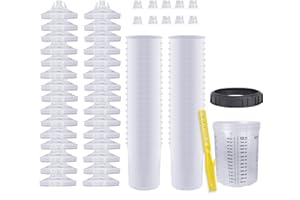 ROIKETU Disposable Paint Sprayer Gun Mixing Cup for HVLP Paint Spray Paint Gun,Automotive Paint Gun 27 Ounce (800ml) Kit with 30 Cup and Lids System,1 Hard Cup with Retainer Ring and 10 Plugs,1 Paint Sticks