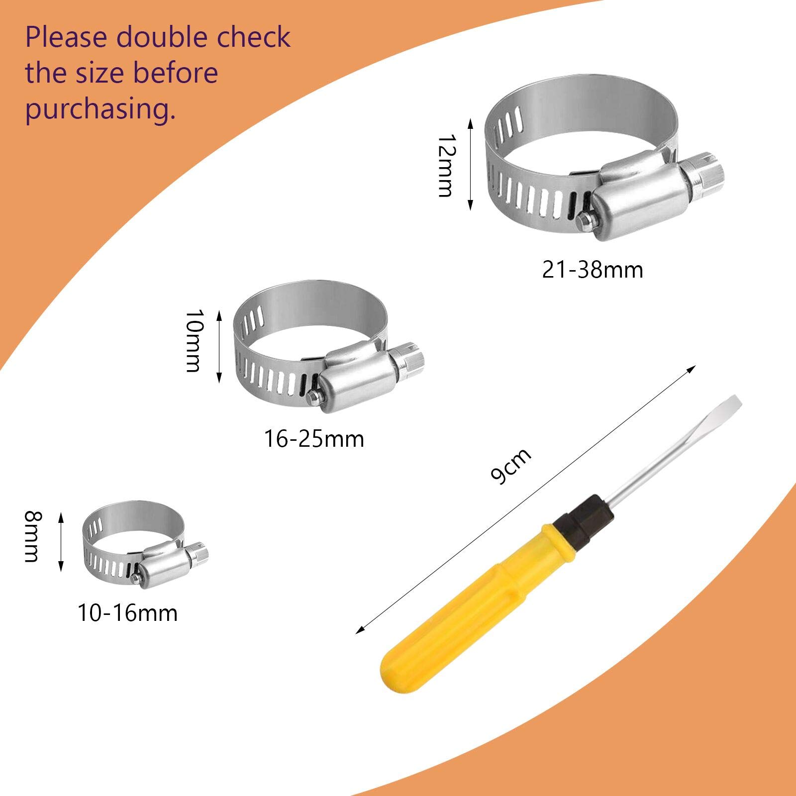 Matogle 24pcs Stainless Steel Hose Clips Adjustable Hose Clamps Jubilee Clip of Multi Size for Home Worm Drive Gear Gas Water Pipe Duct Tube with Screwdriver