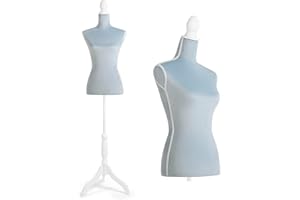 HOMBOUR Female Mannequin Torso Dress Form, Sewing Mannequin Body, Adjustable Manikin with Wooden Tripod Base Stand for Display Dressmaker Jewelry, Blue