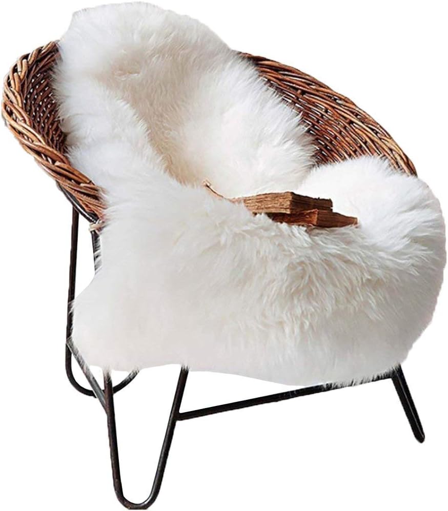 Faux Fur Sheepskin Rug 75 x 120 cm Faux Fleece Fluffy Area Rugs Anti-Skid Carpets for Living Room Bedroom Sofa Nursery Rugs (White)