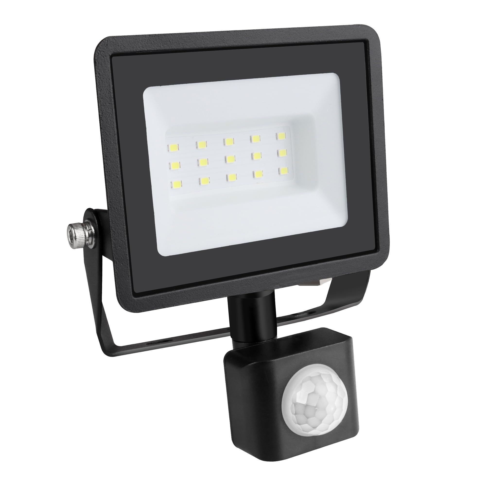 Bright Source LED Floodlight, PIR Motion Sensor, IP65, 10W, 1010lm, 120° Beam Angle, 6500K Daylight White, Black, with Adjustable Tilt Mounting Bracket & 1m Lead Wire