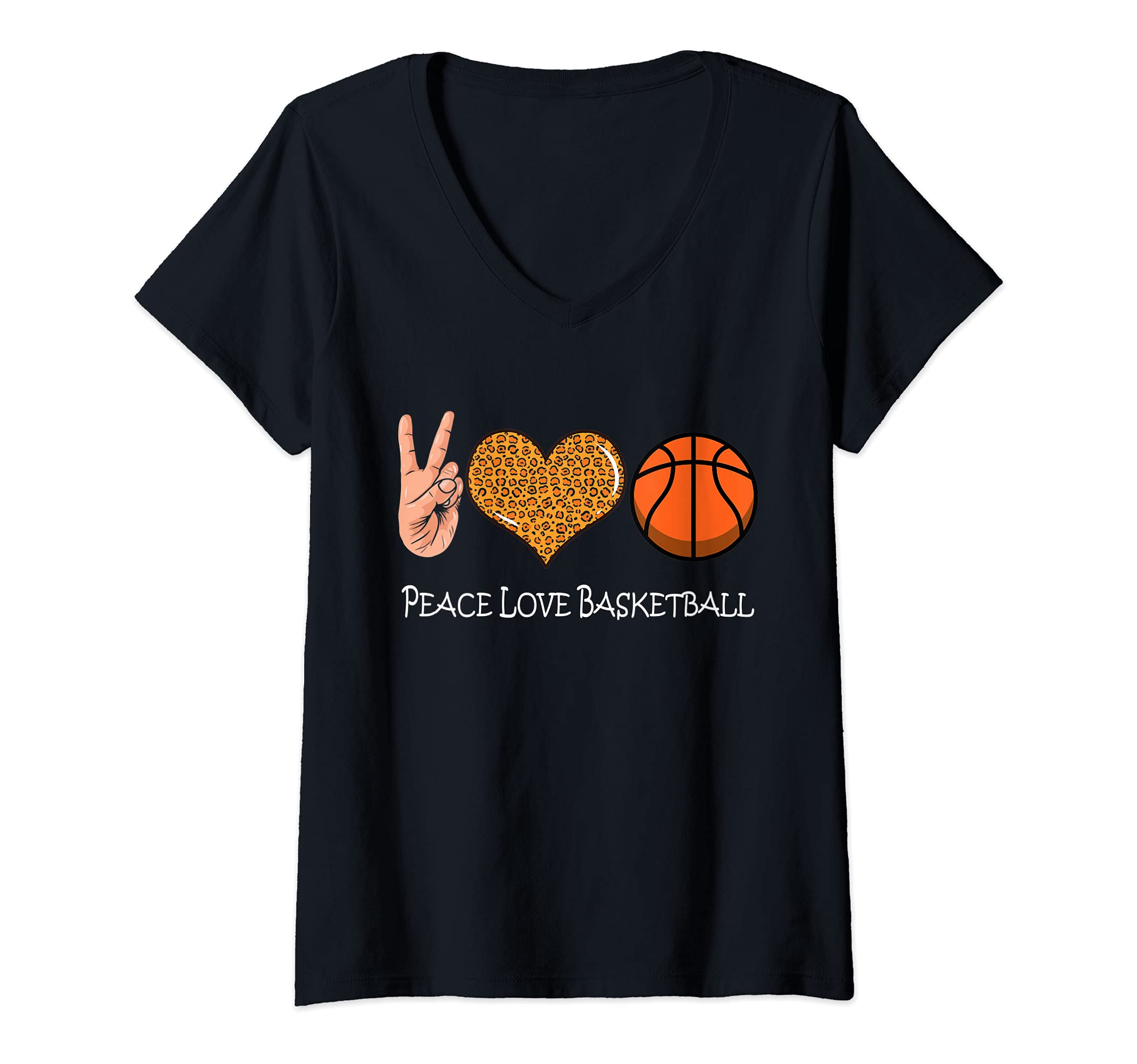 Womens Peace Love Basketball - Cute Basketball Peace Love V-Neck T-Shirt