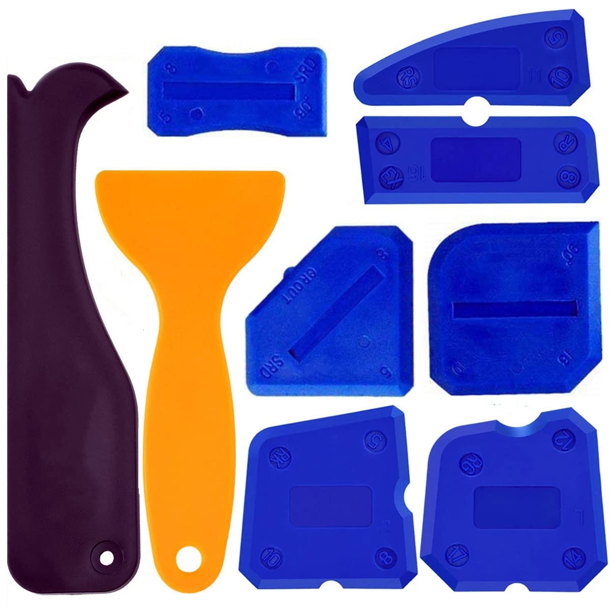 Caulking Tool Kit, 9 Pieces, Silicone Sealant Finishing Tool Grout Scraper Caulk Remover and Caulk Nozzle