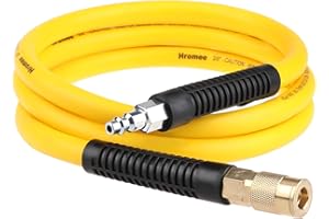 Hromee Hybrid Lead-in Air Hose 3/8 Inch x 6FT with 1/4"NPT Quick Coupler and Plug 300PSI Yellow Whip Compressor Hose Short