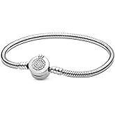 PNIDVOYI 925 Sterling Silver New Classic Crown Buckle Bucket Buckle Snake Bone Chain Bracelet Suitable Fit Design Charm Bead DIY Exquisite Surprise Gift