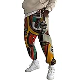 Japanese Pants Men Casual Baggy Anime Print Joggers Sweatpants Elastic Drawstring Boho Hippie Harem Pants with Pocket