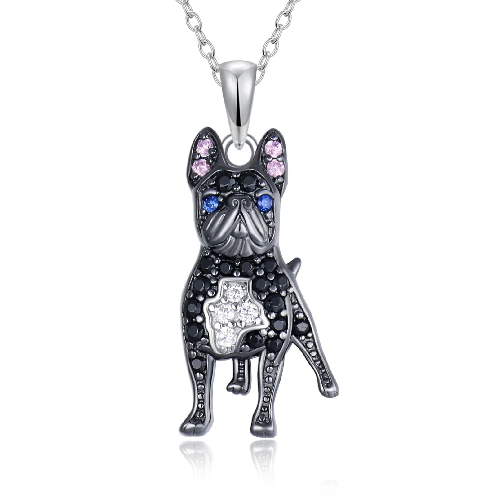 Dog Necklaces 24 Breeds of Dogs Necklaces S925 Sterling Silver Dog Pendant Black French Bulldog Dog Necklace for Women Girls gifts -UK