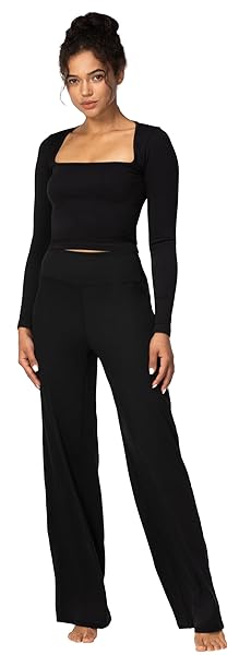 SUNZEL WOMENS FLARE YOGA PANTS WITH WIDE LEG AND HIGH WAIST TUMMY CONTROL BOOTCUT PANTS FOR WORKOUT EXERCISE RUNNING (30″, BLACK, M)