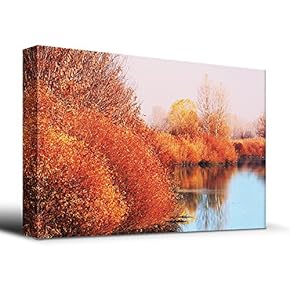 Autumn Lake Scene Orange Calm Peaceful - Canvas Art Home Art - 12x18 inches