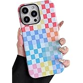 Vinlayss Compatible with iPhone 16 Pro Case(6.3") with Cute Colorful Checkered Pattern, Shockproof Slim TPU and Hard PC Protective Phone Case for Women Men - Colorful 4