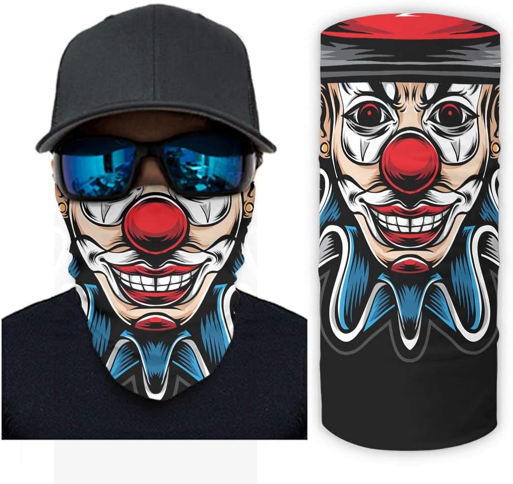 Multifunctional Headwear Face Scarf Dust Sun UV Wind Proof Protective Face Shield Neck Gaiter Headband Clown Horror Mask for Men, Cycling, Snowboarding, Skiing