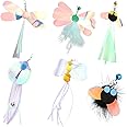 Hokoad Cat Insect Feather Toys Replacement Cat Toy Wand Refills, 6 Pieces Natural Insect Cat Toy Feathers Refill, Interactive Cat Teaser Wand Attachments, with Bell