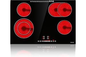 ECOTOUCH 30 Inch Electric Cooktop 4 Burners,Fast Heat,Built-in,Quick Boil,Dual Ring,Hot Surface Indicator,30" Ceramic Glass Radiant Electric Stove Top,220-240v,Hard Wire