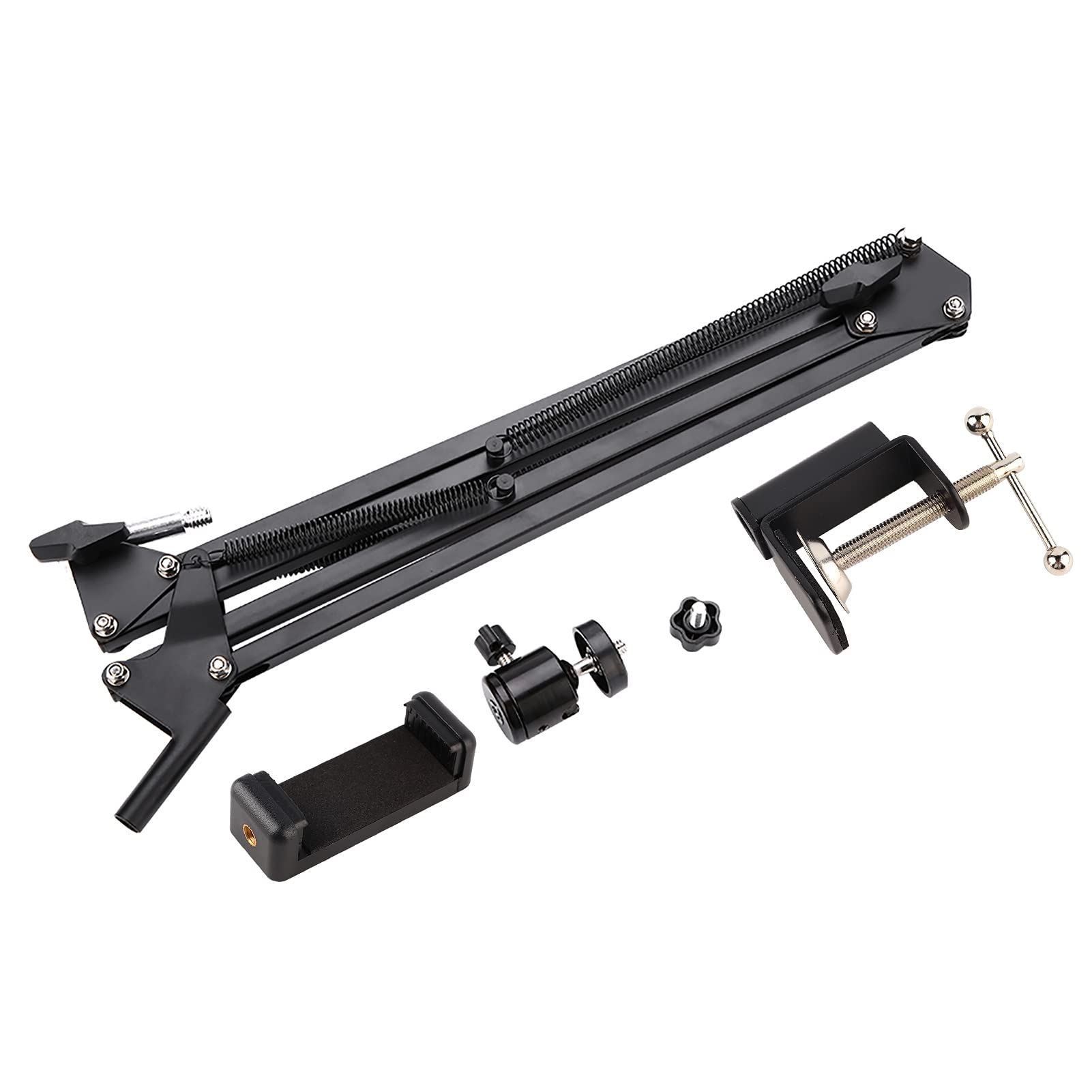 Joyzan Phone Mount Stand, Desktop Holder Arm Clamp Clip Lazy Cellphone Gooseneck Tabletop Tripod Flexible Mobile Phones Articulating Stabilizer for Bed Frame Headboard Bedside Table Desk Coffee,Black