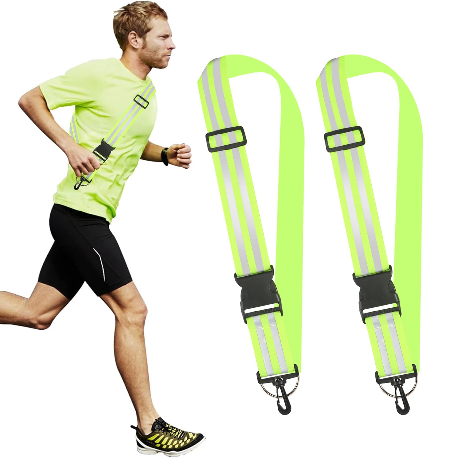 prota Reflective Sash for Walking at Night, 2 Pcs Reflective Running Gear Adjustable Reflective Belt,High Vis Belt with Clip for Children Adult Biking Cycling Jogging Walking Night Safety