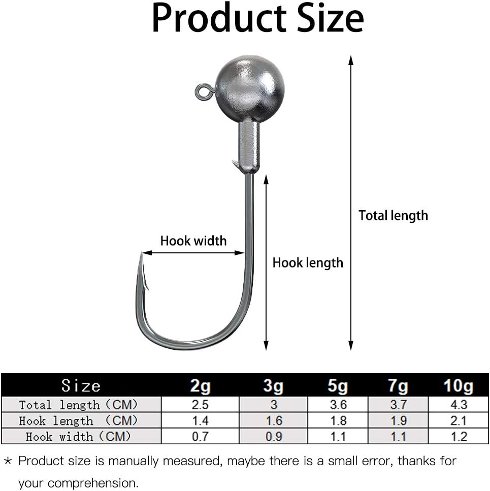 60pcs Mix Sizes Jig Heads Fishing Hooks Kit with plastic box, 2g 3g 5g 7g 10g, Silvery, FIVE SIZES - Image 3