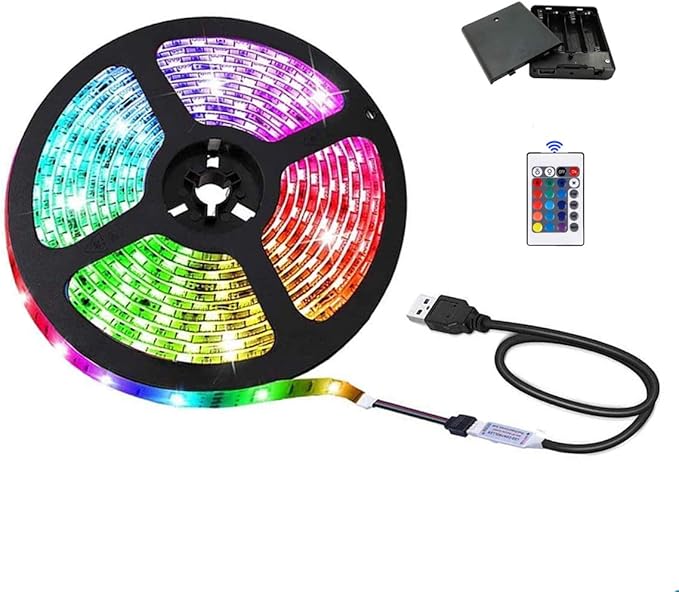 USB Led Strip Lights with Remote Control and Battery Box, Flexible