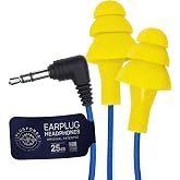 Plugfones Basic Wired Earplug Headphones for Work, OSHA PPE Earbuds, 3.5mm | 25dB NRR Hearing Protection Ear Plugs, Safety Headphones for Work, Construction, Warehouse, Helmet Earbuds, Racing, Yellow