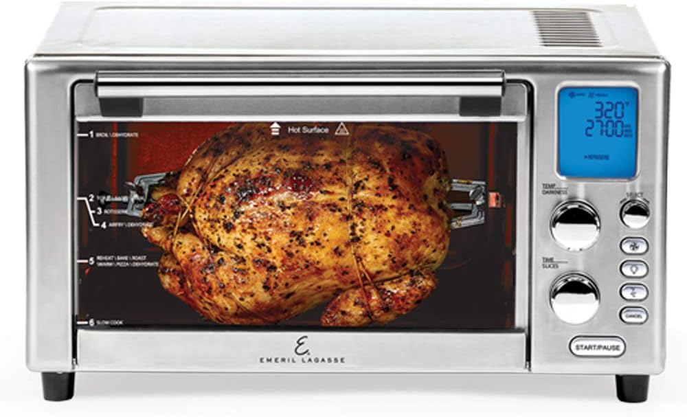 Emeril Lagasse Power Air Fryer 360 Better Than Convection Ovens Hot Air Fryer Oven, Toaster Oven, Bake, Broil, Slow Cook and More Food Dehydrator, Rotisserie Spit, Pizza Function Cookbook Included Stainless Steel: Kitchen & Dining