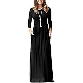 WNEEDU Women's 3/4 Sleeve Casual Loose Long Maxi Dresses with Pocket