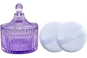 Qopoto Body Powder Puff and Container, Glass Box for Dust Puff, Powder applicator with Case for Dusting Powder (Purple)