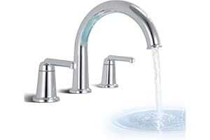 High Flow Roman Tub Faucet with Valve, Widespread Solid Brass 3 Hole Bathtub Faucet, 2 Handle Deck Mount Bath Tub Filler with