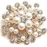 Pearl Flower Brooch - Shining Round Crystal Brooches For Women - Lapel Pin Accessories - Fashion Wedding Bouquet Dress Pin Gift