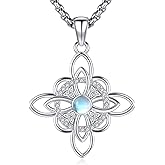 LOOVE Pentagram Necklace Sterling Silver Triple Moon Goddess/Celtic Knot Witches Knot/Ankh/Sun and Moon/Hecate/Lilith/Santa Muerte/Tetragrammaton Pendant Necklace Pagan Wiccan Magic Egyptian Amulet Jewelry for Women Men