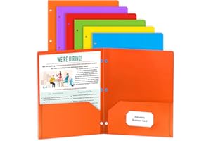 FUCDTEFC 6 Pack Folders with Pockets, Plastic 3 Hole Punched Binder Folders with Business Card Holder, Colored Decorative File Folders for Documents, Filing Cabinet, School, Office, Business