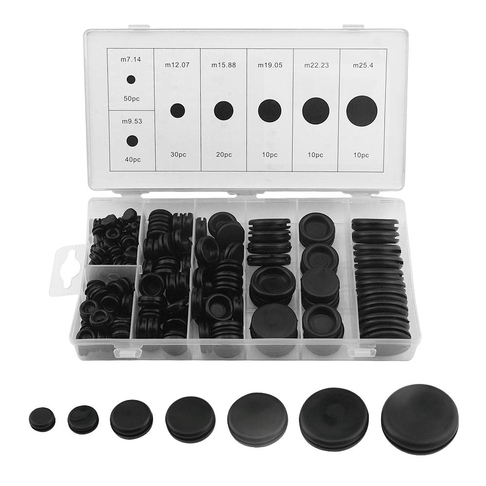 BGTXINGI 170Pcs 7 Sizes Rubber Grommet Kit Electrical Wire Gasket Solid Hole Plugs Assortment Set for Plumbing Automotive General Repair