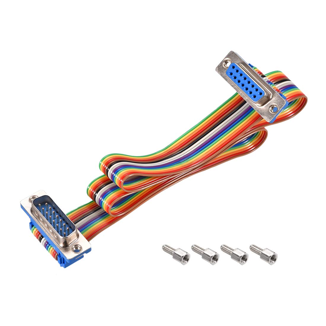 sourcing map IDC Rainbow Wire Flat Ribbon Cable DB15 Male to DB15 Female Connector 2.54mm Pitch 19.7inch Length