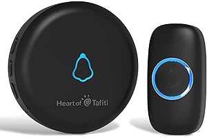 Heart of Tafiti Wireless Doorbell, Waterproof, 4 Adjustable Volumes, 32 Melodies, Colorful LED Flash, 500ft Range, Easy Installation, Black