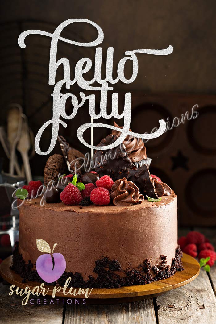 Hello Forty Cake Topper Silver Glitter