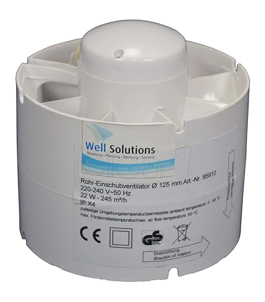 Well Solutions® Rohreinschubventilator Ø 125 mm | Lüftungsventilator für Sauna und Bio-Sauna |