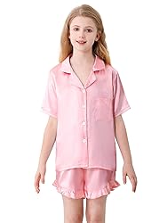 Umeyda Girls Satin Pajamas Set Button Down 2 Piece