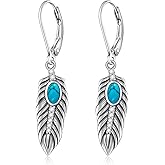 Talonior Feather Earrings for Women 925 Sterling Silver Turquoise Dangle Earrings Vintage Western West Jewelry Gifts