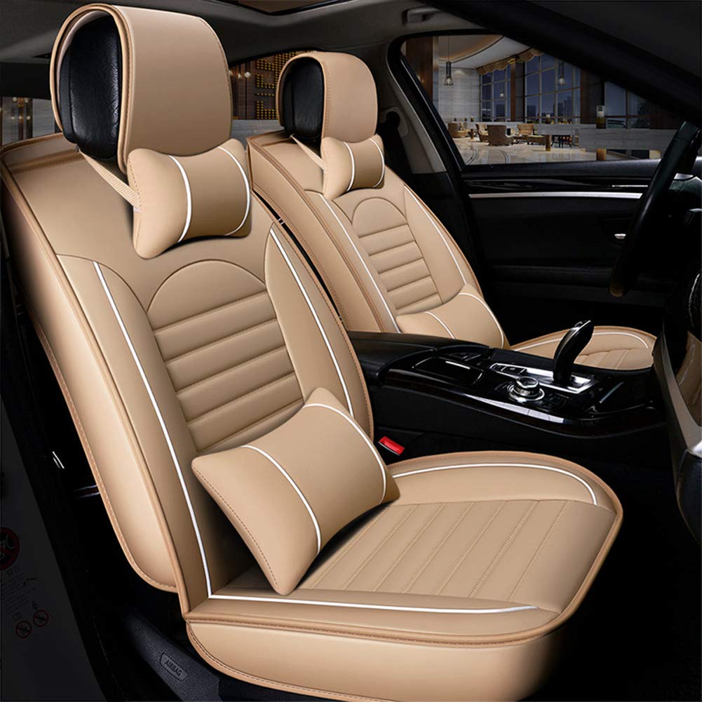 WYW Cartoon FULL SET Universal Fit 5 Seats Car Surrounded Waterproof Leather Car Seat Covers Protector Adjustable Removable Auto Seat Cushions