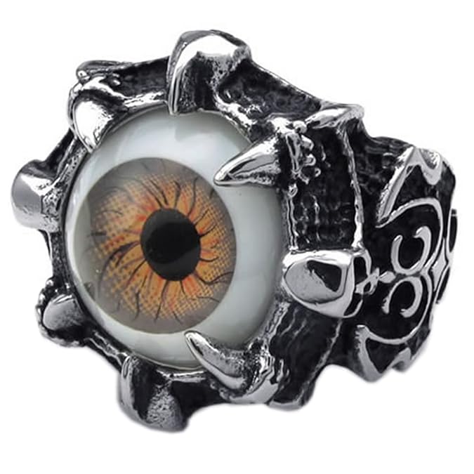 Konov Herren-Ring Edelstahl Böses Auge Drachenklauen Biker Motorradfahrer Gothik-Stil Braun silberfarben Geschenkbeutel