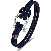 BIYONGDE Mens Womens Nautical Sailor Rope Bracelet, Two-row Friendship Bracelet with Steel Screw Anchor Shackles