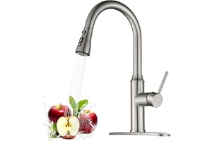 Arofa Kitchen Faucet with Pull Down Sprayer, Brushed Nickel Kitchen Sink Faucet 1-3 Hole Single Handle High Arc Stainless Steel Commercial Modern Kitchen Faucets for RV/Laundry/Outdoor/Farmhouse Sink