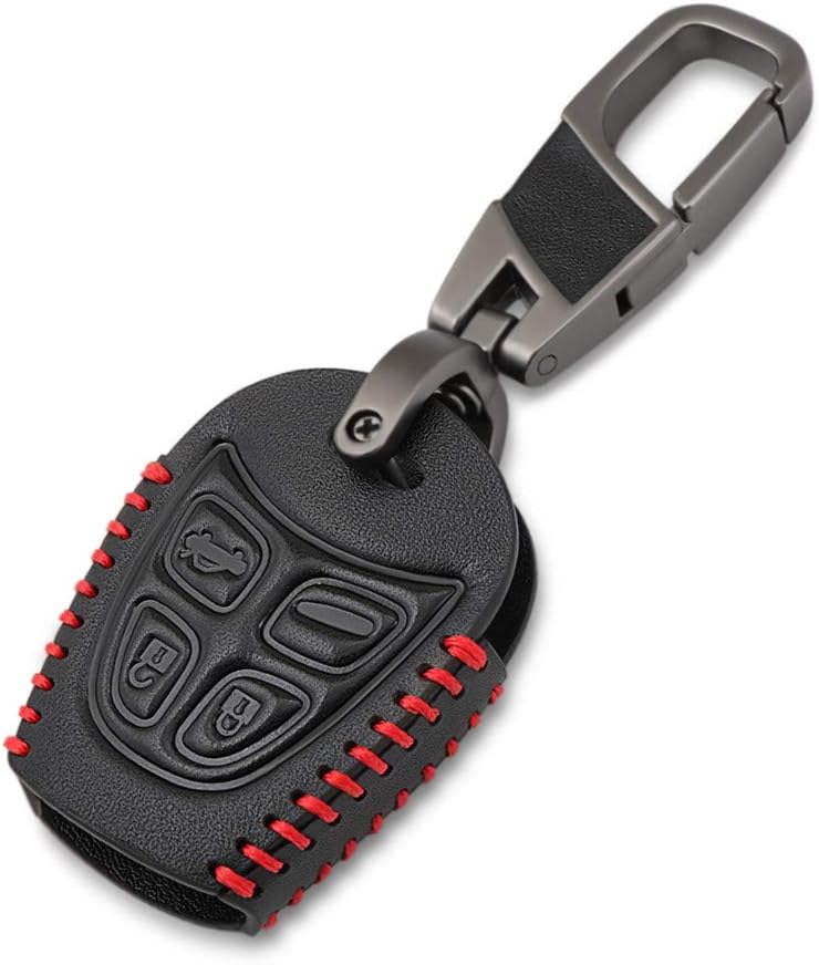 Happyit Leather Car Key Cover Cases Keychain for SAAB 9-3 9-5 93 95 4 Buttons Car Remote Accessories, Black, 20 cubic centimeters - Image 5