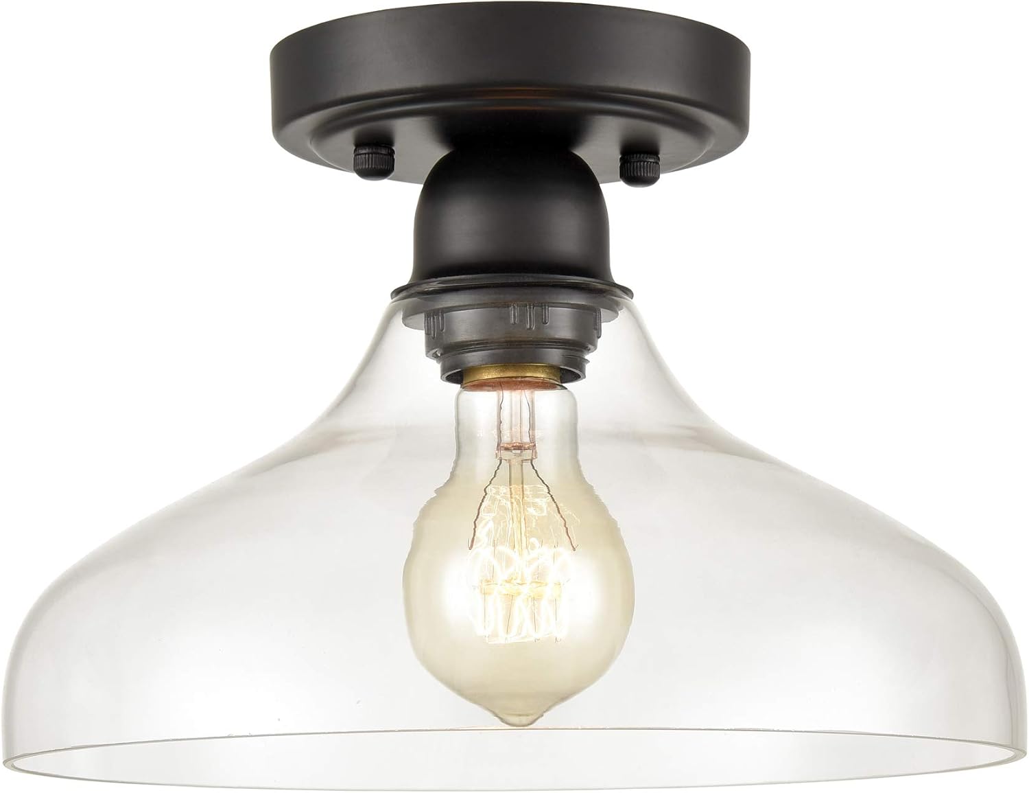 DAYCENT Semi Flush Ceiling Lights Clear Glass Kitchen Ceiling Light Fixture, Black, 10-in