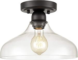 DAYCENT Semi Flush Ceiling Lights Clear Glass Kitchen Ceiling Light Fixture, Black, 10-in